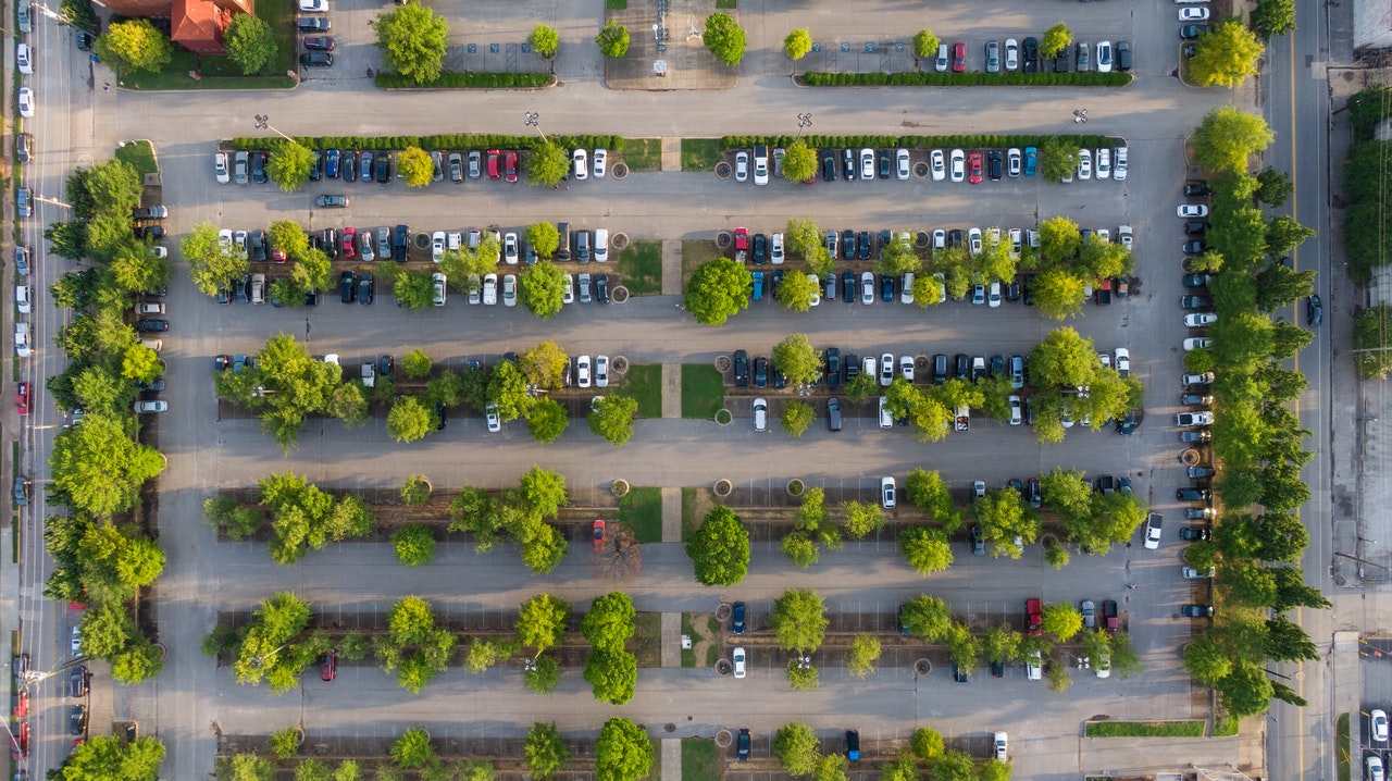 Aerial view of a parking lot